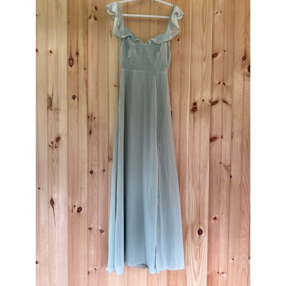 NWT Lulus Sweetest Entrance Sage Green Ruffled Tie-Back Maxi Dress Wedding Sz S - Picture 1 of 7